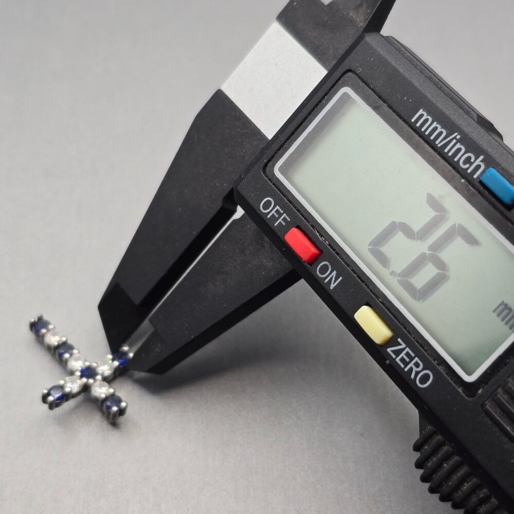 Sterling Silver Blue Crystal Cross Pendant Religious Signed Sun BR - Picture 9 of 12